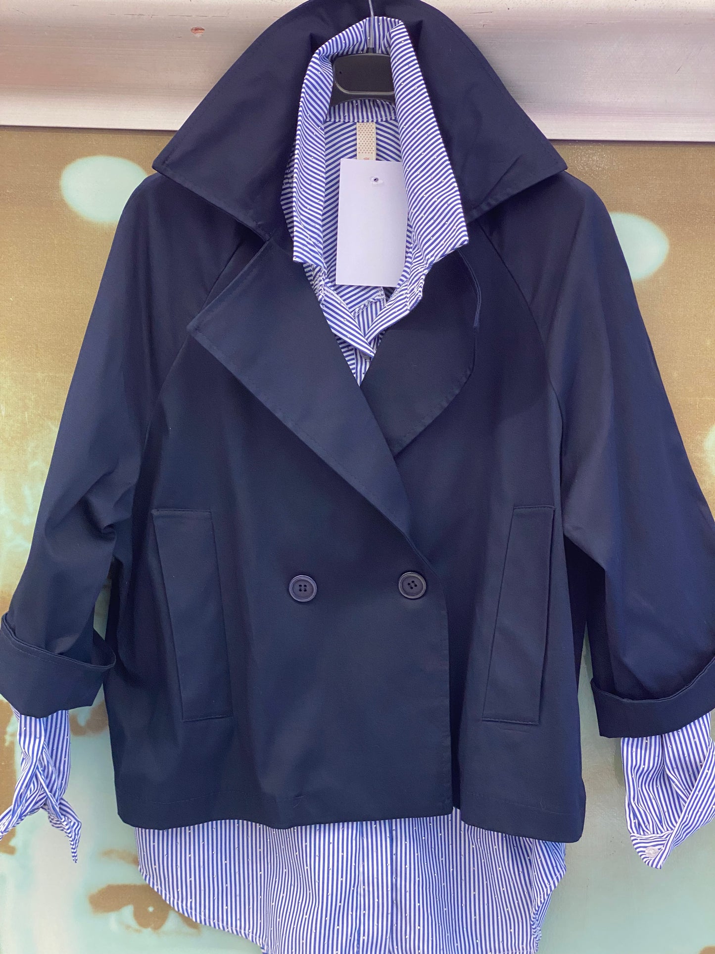 Giacca Impermeabile doppio petto colore blu lavanda