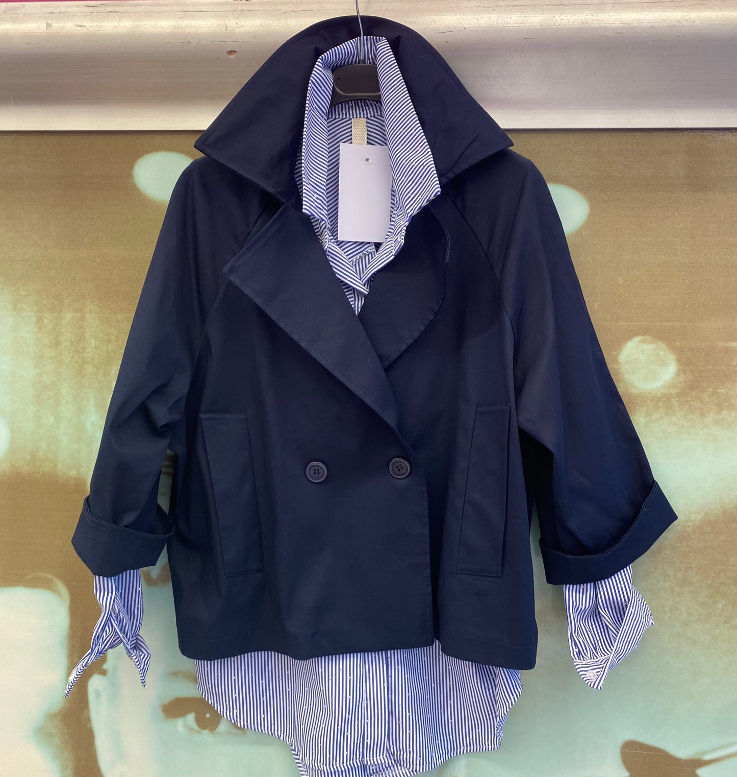 Giacca Impermeabile doppio petto colore blu lavanda