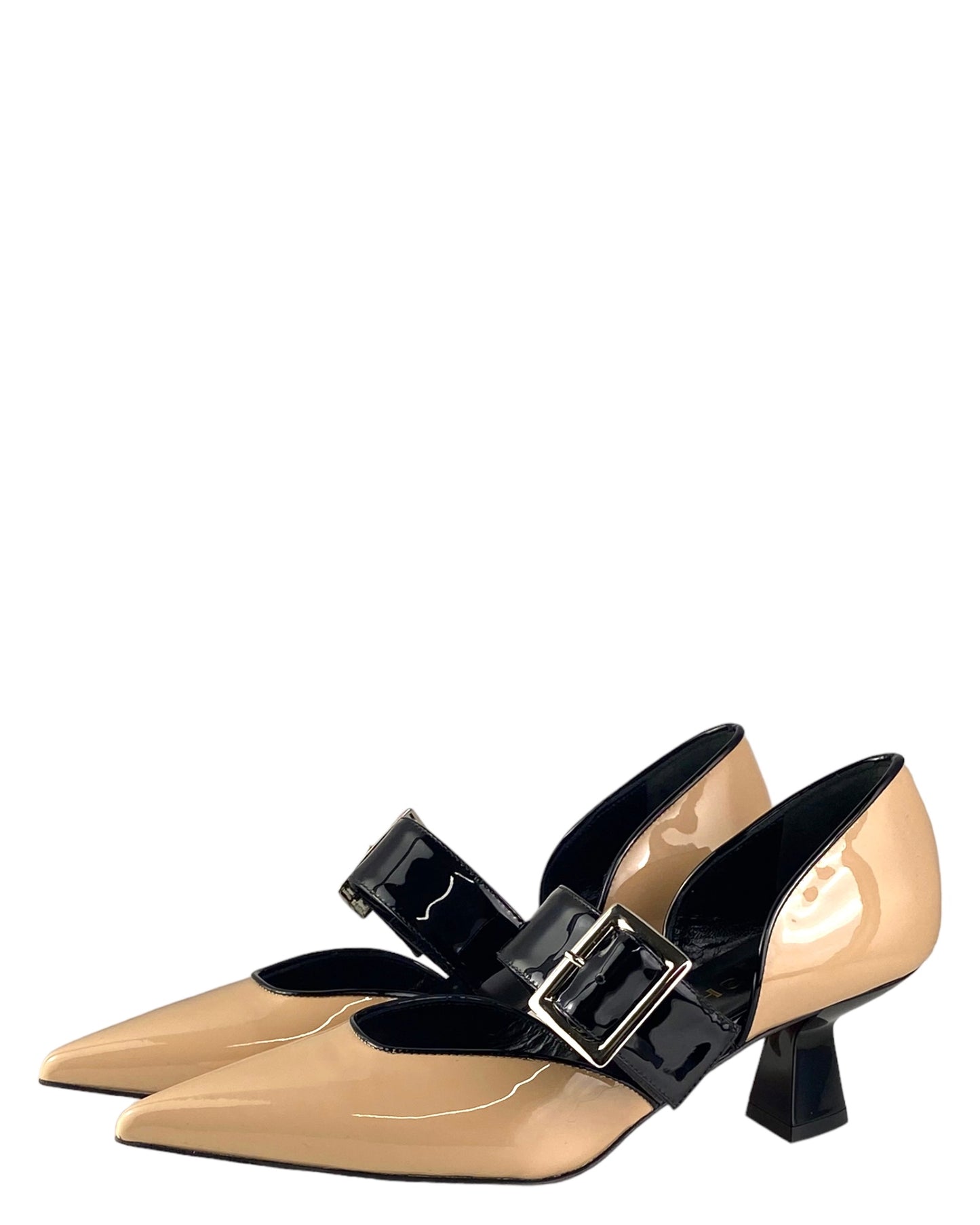 Décolleté di Vera Pelle in Vernice Beige