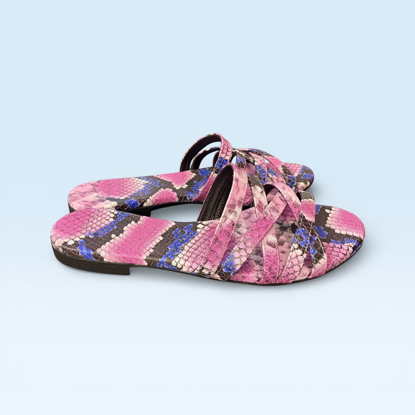 Sandalo ciabattina pelle con listini dí pitone fantasia