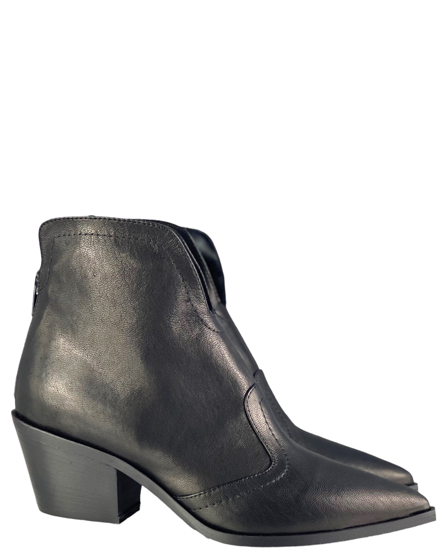Stivaletto Texano Vera Pelle Nero Tacco Cuoio Nero