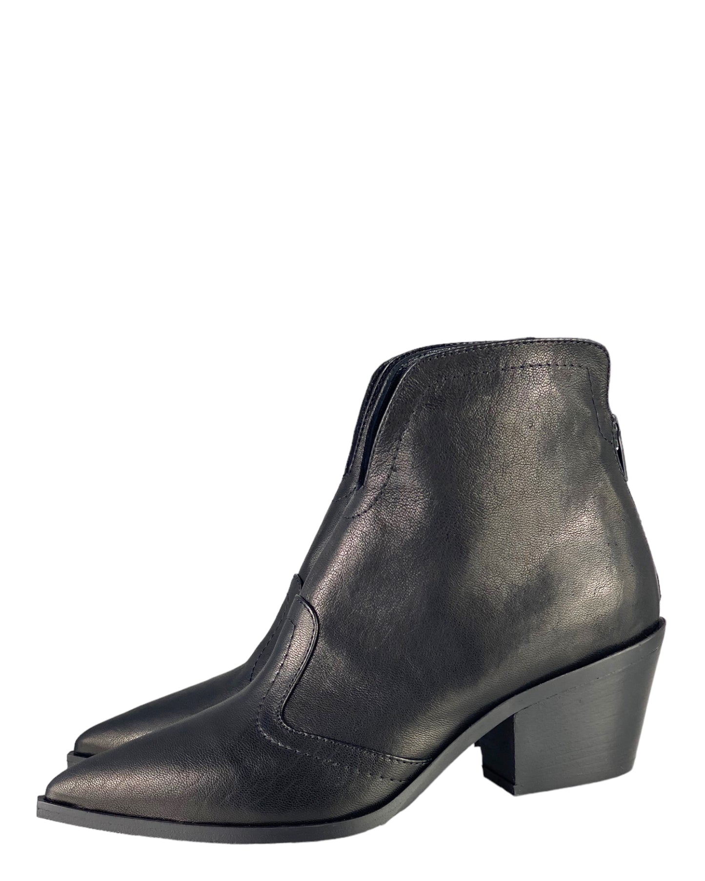 Stivaletto Texano Vera Pelle Nero Tacco Cuoio Nero