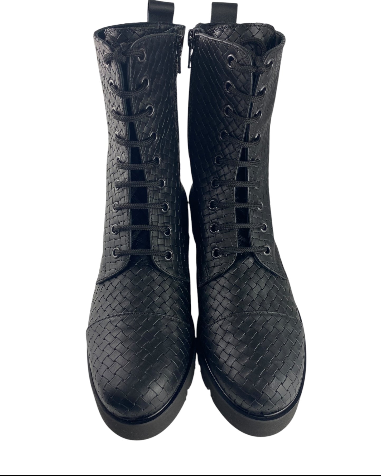 Stivaletto Anfibio di Pelle nero intrecciato