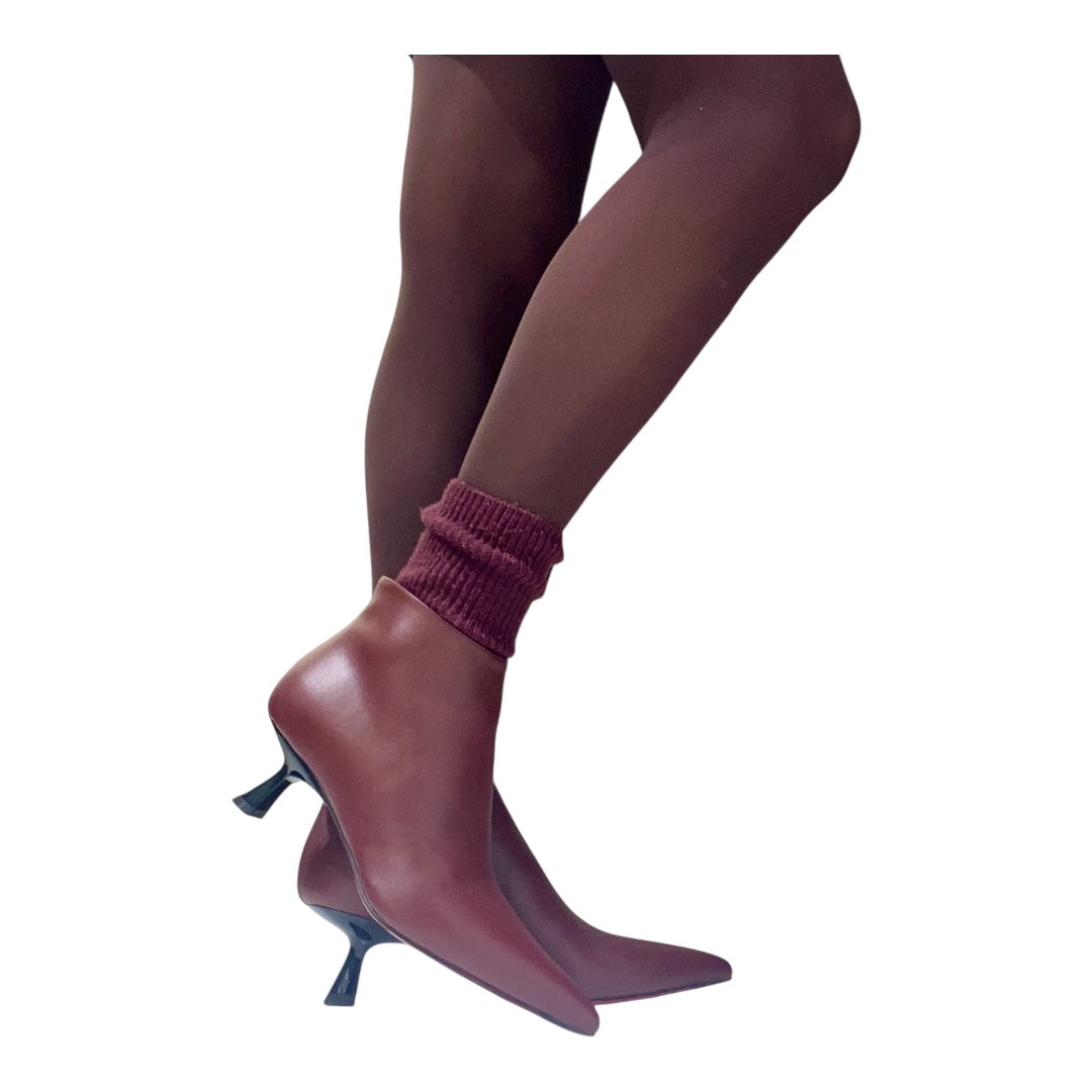 Polacchetti di pelle bordeaux con tacco 5 modello stivaletto scarpa