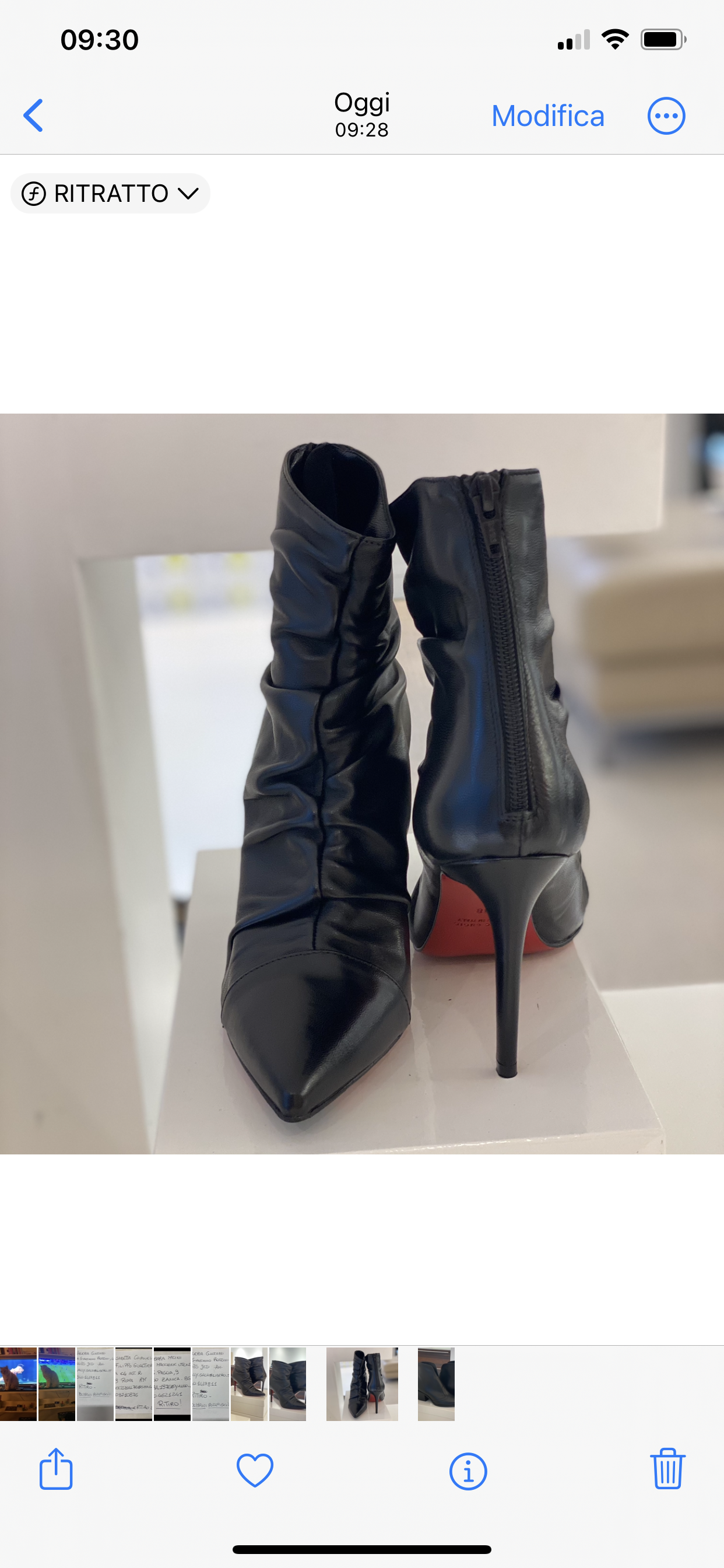 Stivaletto arricciato di pelle nero