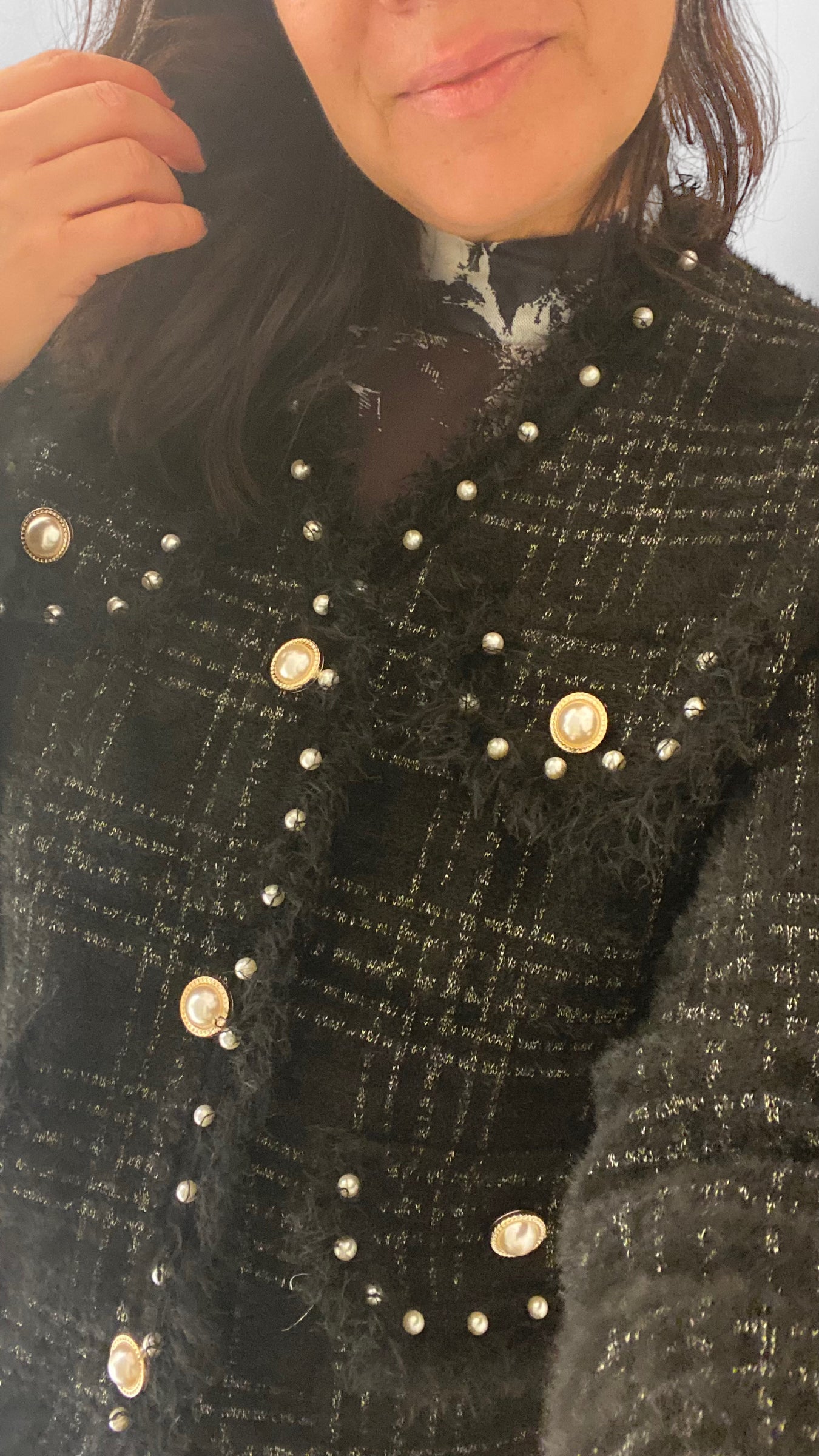 Cardigan Viscosa Pelliccia e bottoni Perla