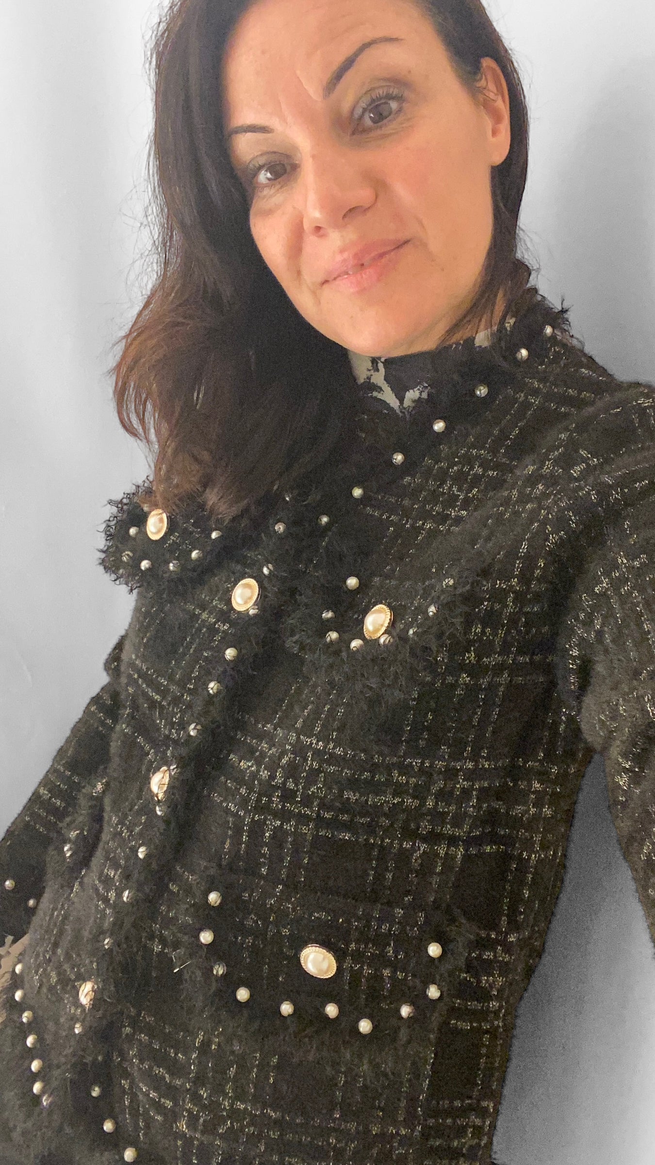 Cardigan Viscosa Pelliccia e bottoni Perla