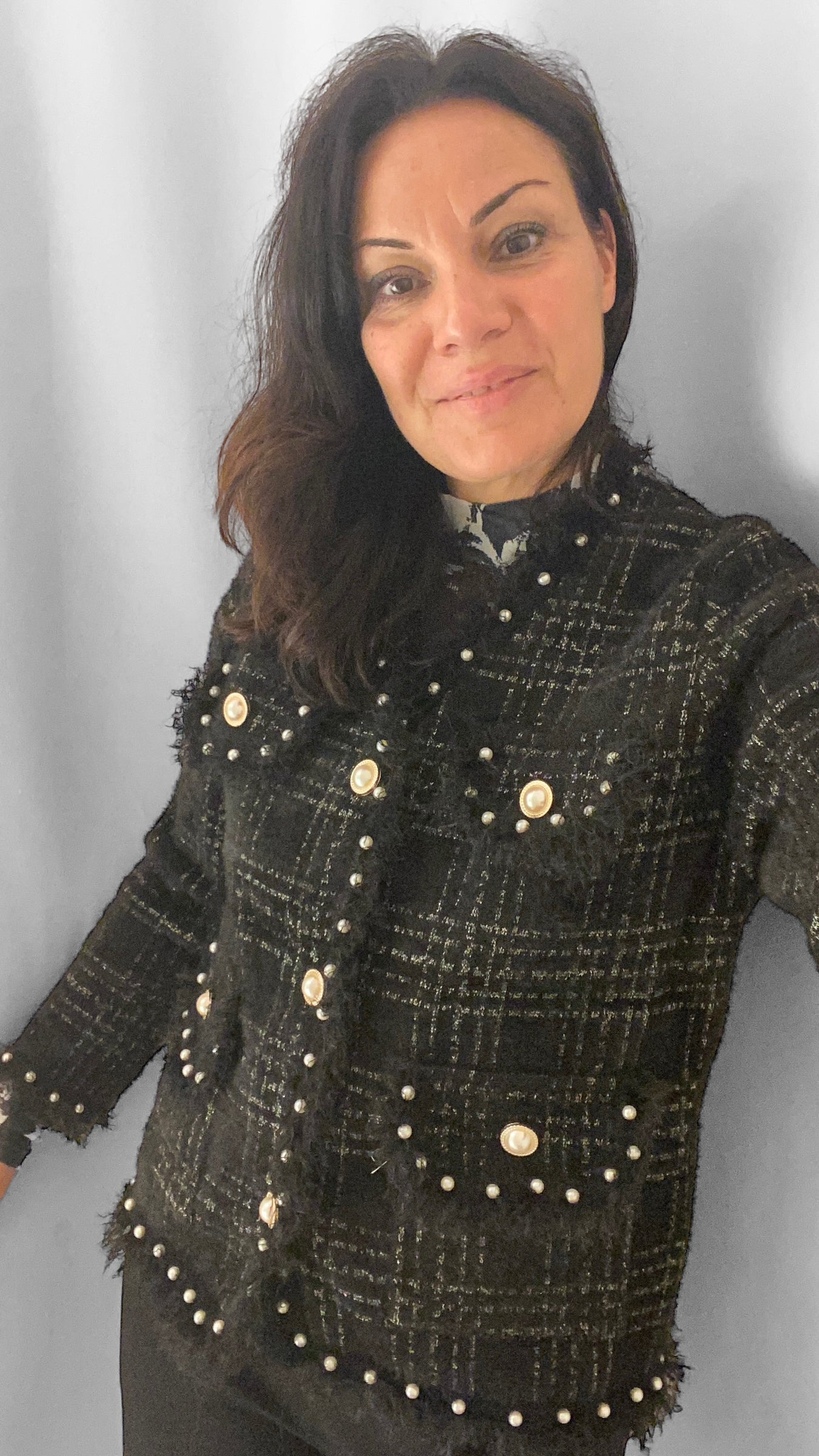Cardigan Viscosa Pelliccia e bottoni Perla
