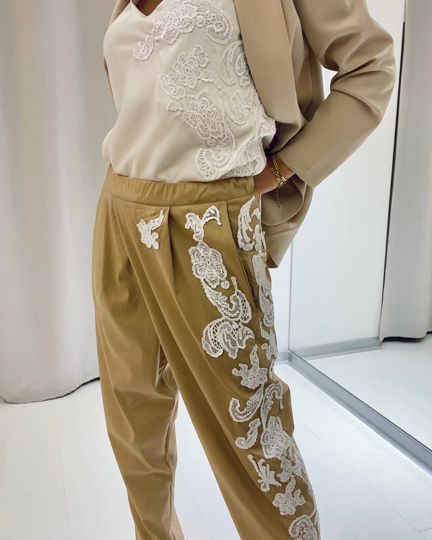 Pantalone PRIME Beige Ricamo