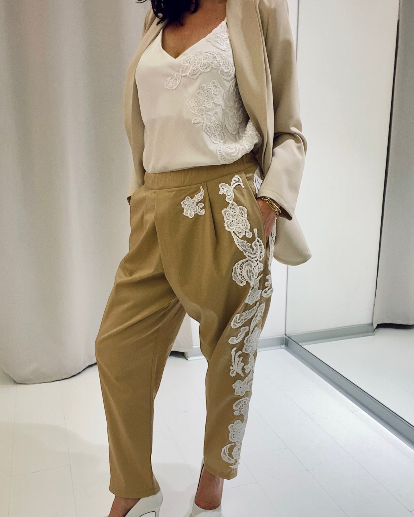 Pantalone PRIME Beige Ricamo