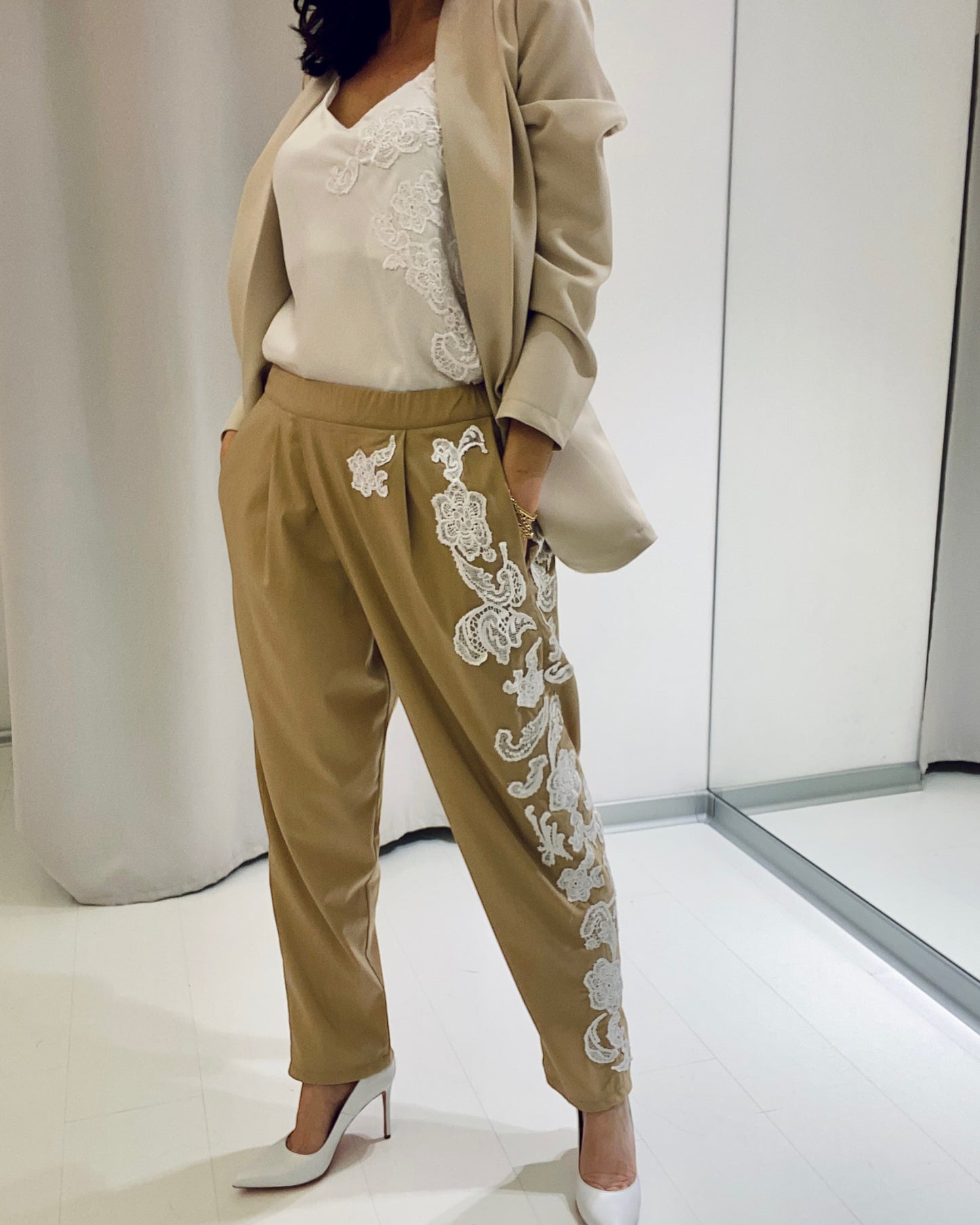 Pantalone PRIME Beige Ricamo