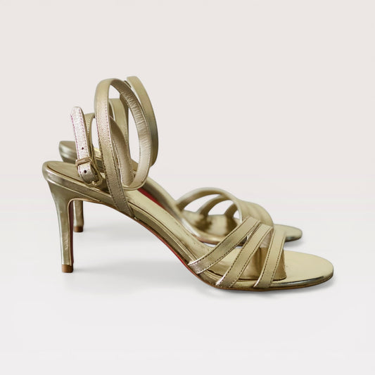 Sandalo pelle e specchio oro/platino h.7 cm.