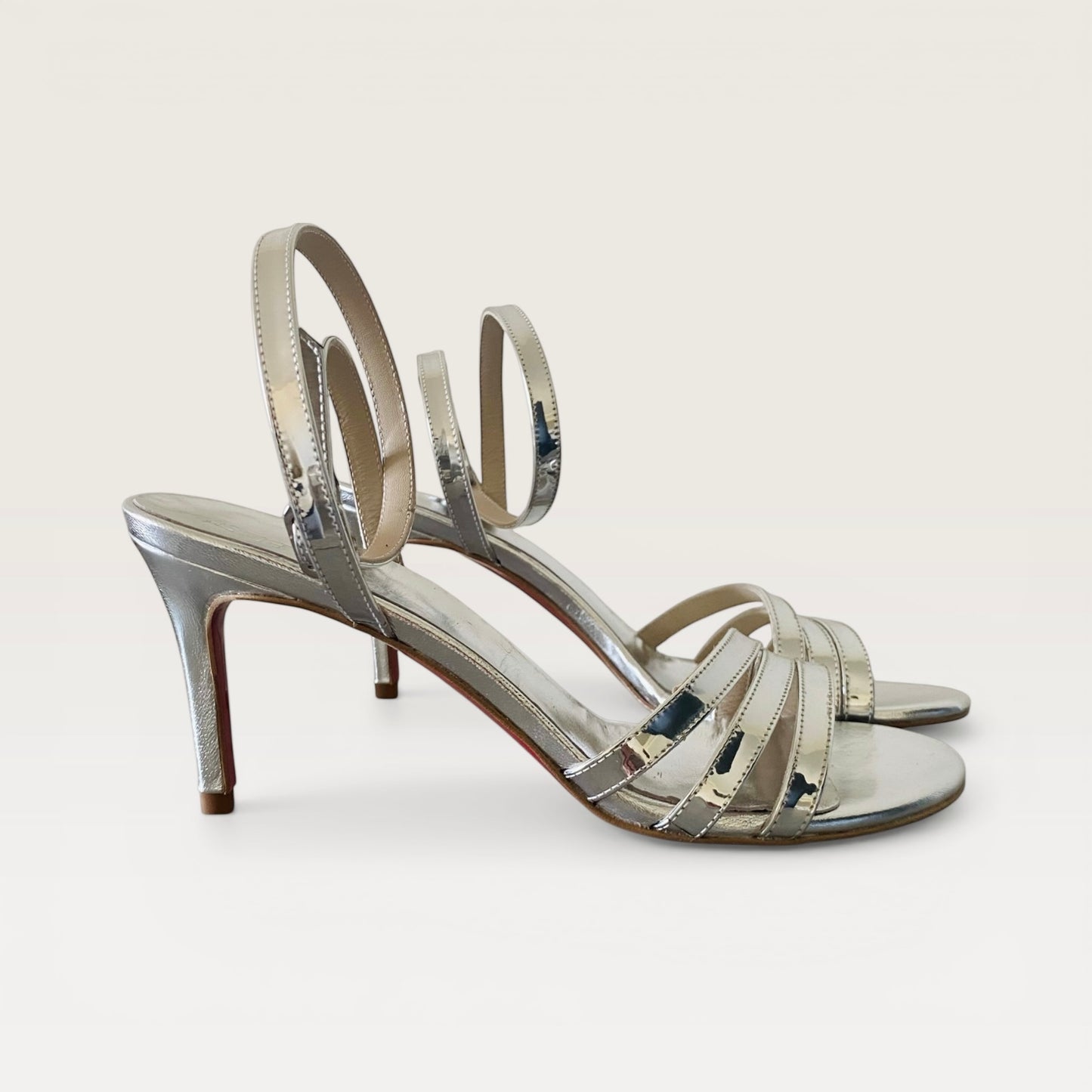 Sandalo pelle e specchio argento h.7 cm.