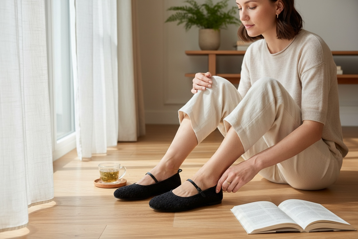 Ballerina pelle Mary jane di pizzo San gallo nero, décolleté