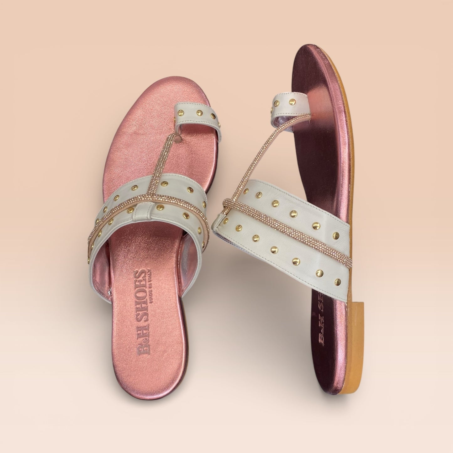 Sandalo pelle con infradito bianco/rame