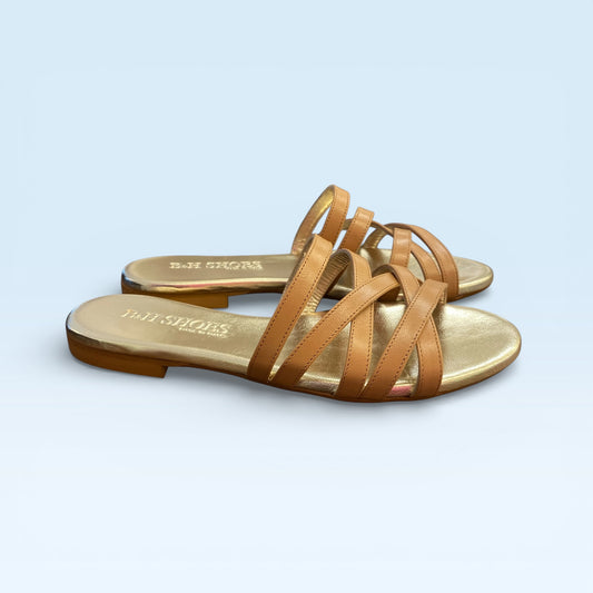 Sandalo ciabattina pelle con listini nude