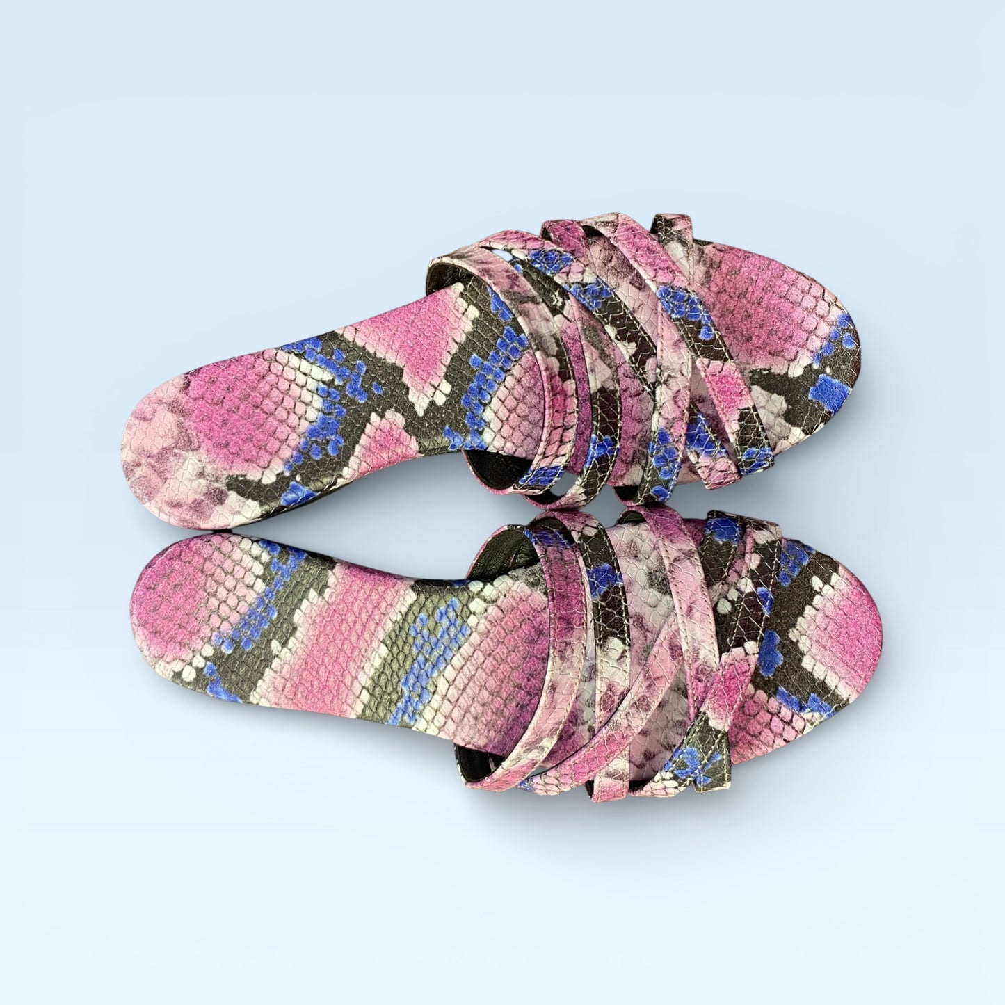 Sandalo ciabattina pelle con listini dí pitone fantasia