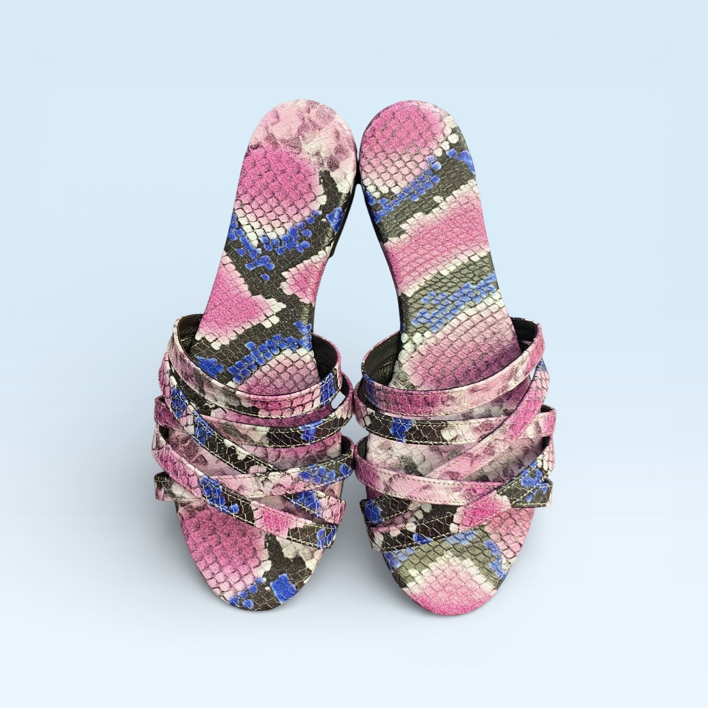 Sandalo ciabattina pelle con listini dí pitone fantasia