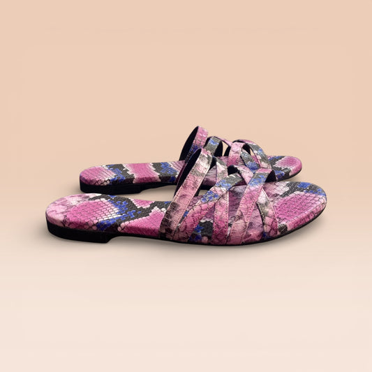 Sandalo ciabattina pelle con listini dí pitone fantasia