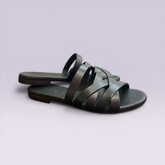 Sandalo ciabattina pelle incrocio nero