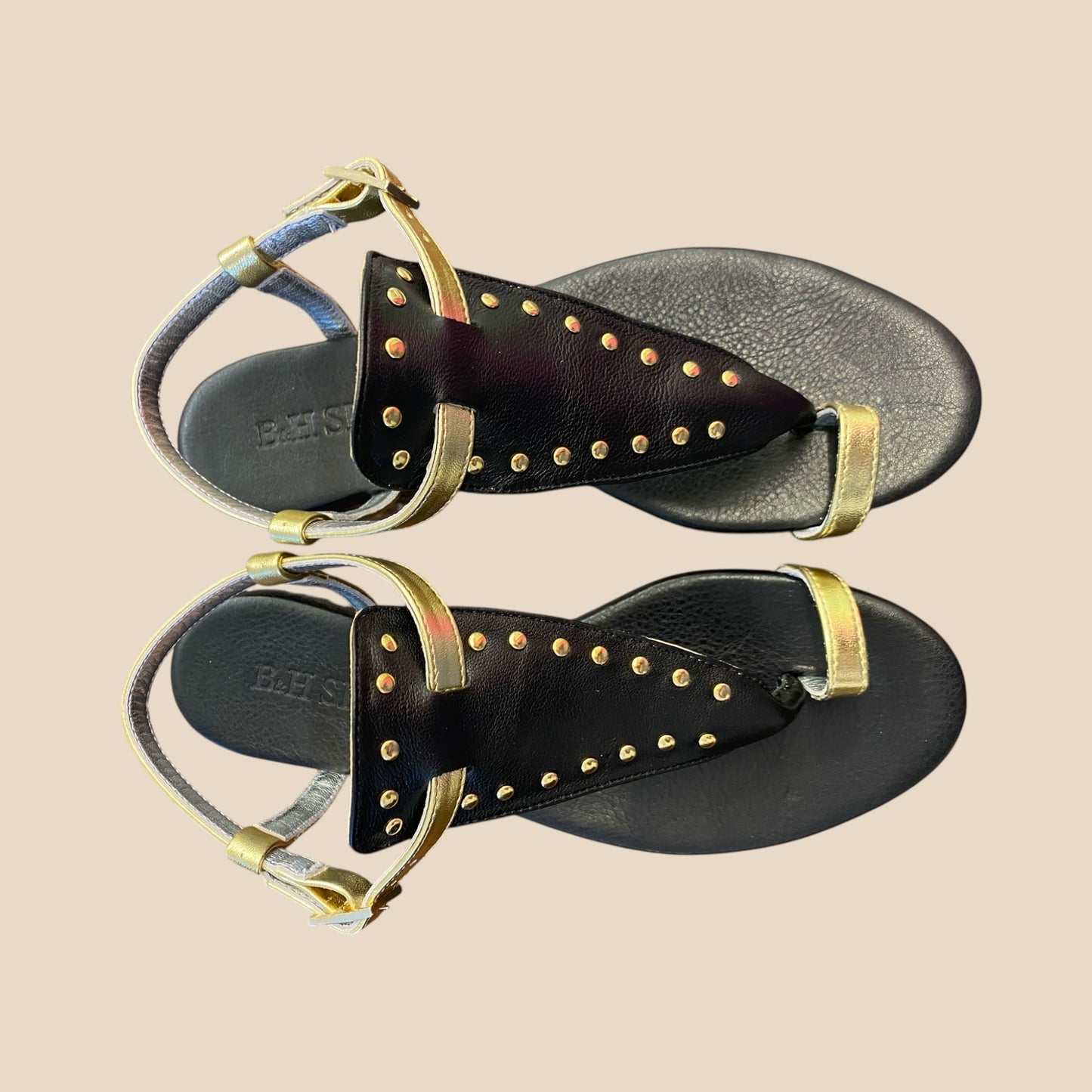 Sandalo pelle con infradito nero/platino