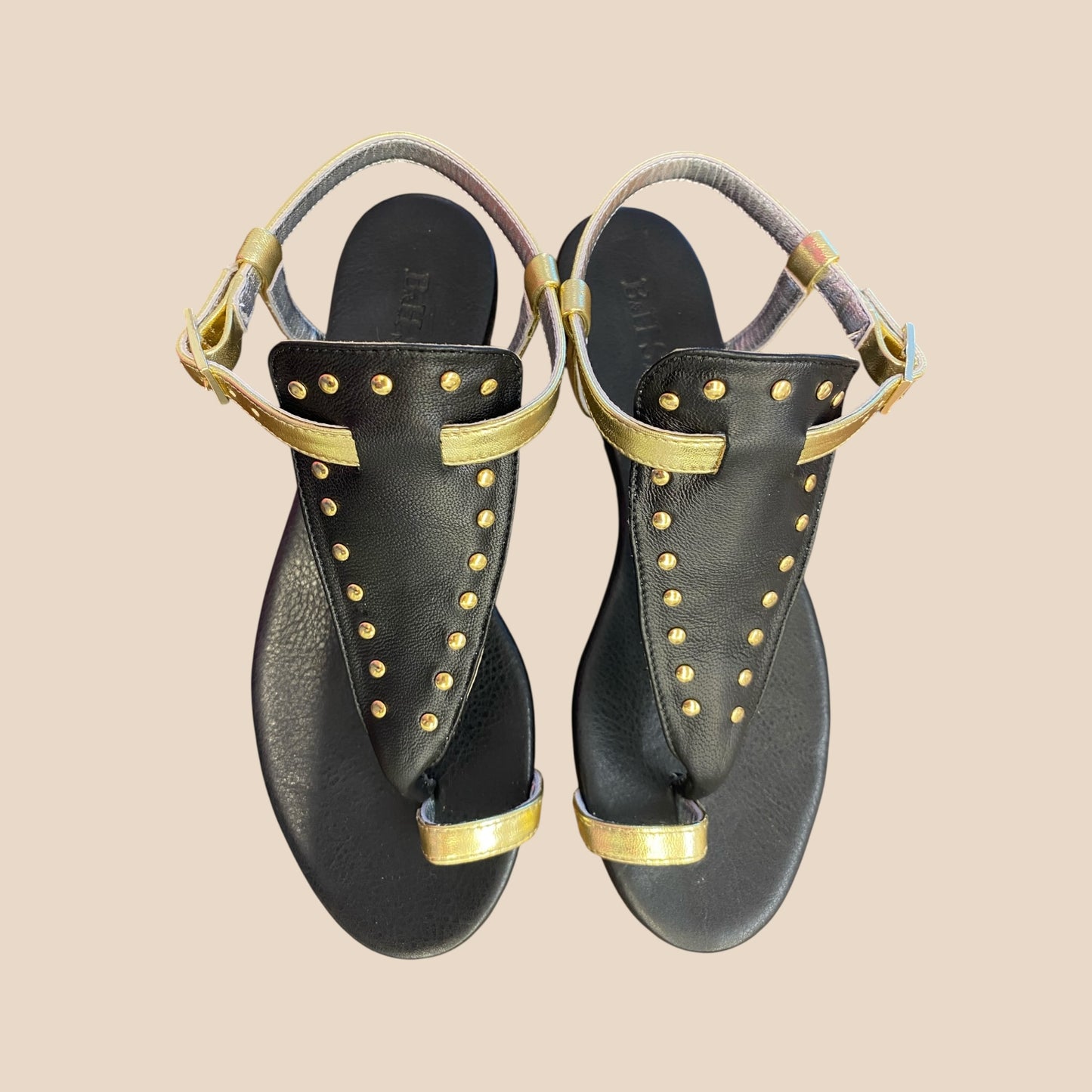 Sandalo pelle con infradito nero/platino