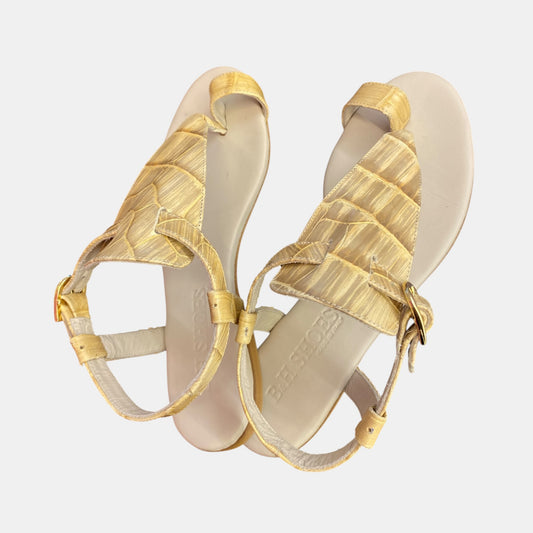 Sandalo pelle stampa cocco oro/beige