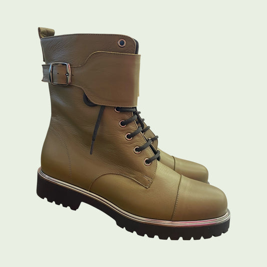 Stivaletti con lacci modello Bikers verde militare pelle