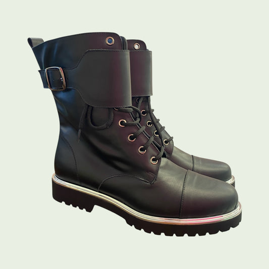 Stivaletti con lacci modello Bikers nero pelle