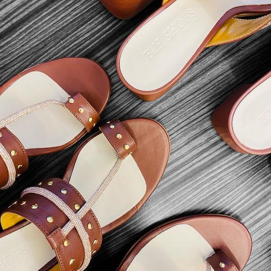 Sandalo Pelle cuoio con strass rosa h.3cm Mod.Infradito