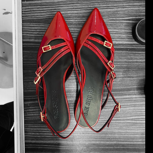 Sandalo Slingback di Pelle Vernice Rossa, h.1cm.
