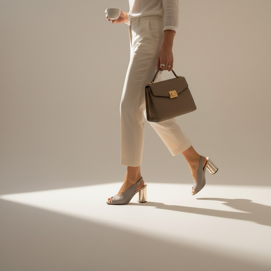 Sandalo chanel BH shoes di pelle grigio neutro con tacco smalto