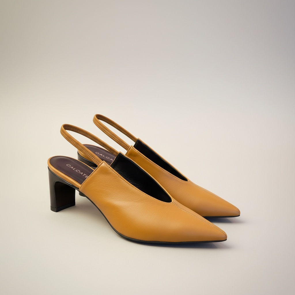 Décolleté slingback pelle cuoio t.5