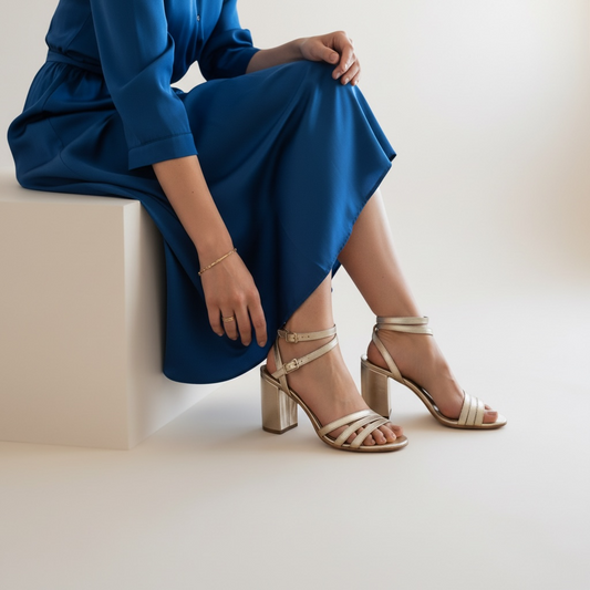 Sandalo laminato BH shoes oro lucido di pelle h.8,5cm