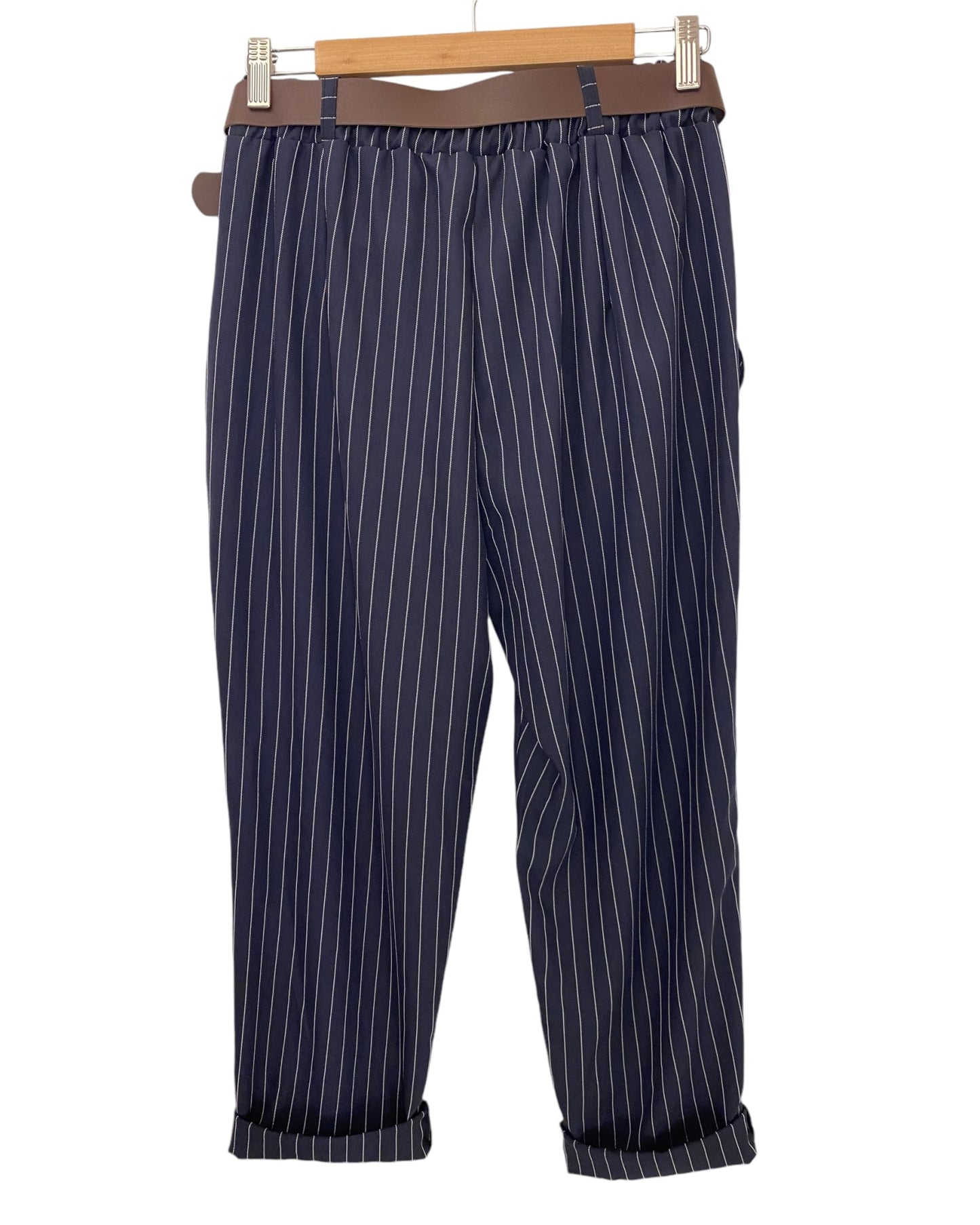 Pantalone blu scuro a righe