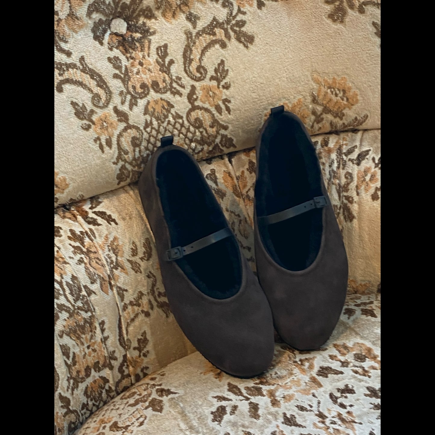 Décolleté ballerina sacchetto Mary jane pelliccia montone marrone