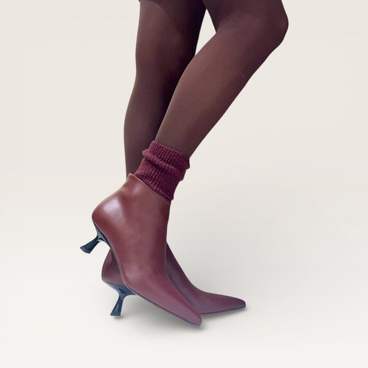 Polacchetti di pelle bordeaux con tacco 5 modello stivaletto scarpa